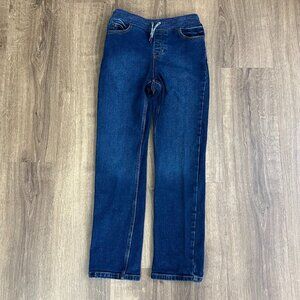 Lands End Straight Leg Boys Jeans Comfort Waist Drawstring Sz L (10-12)